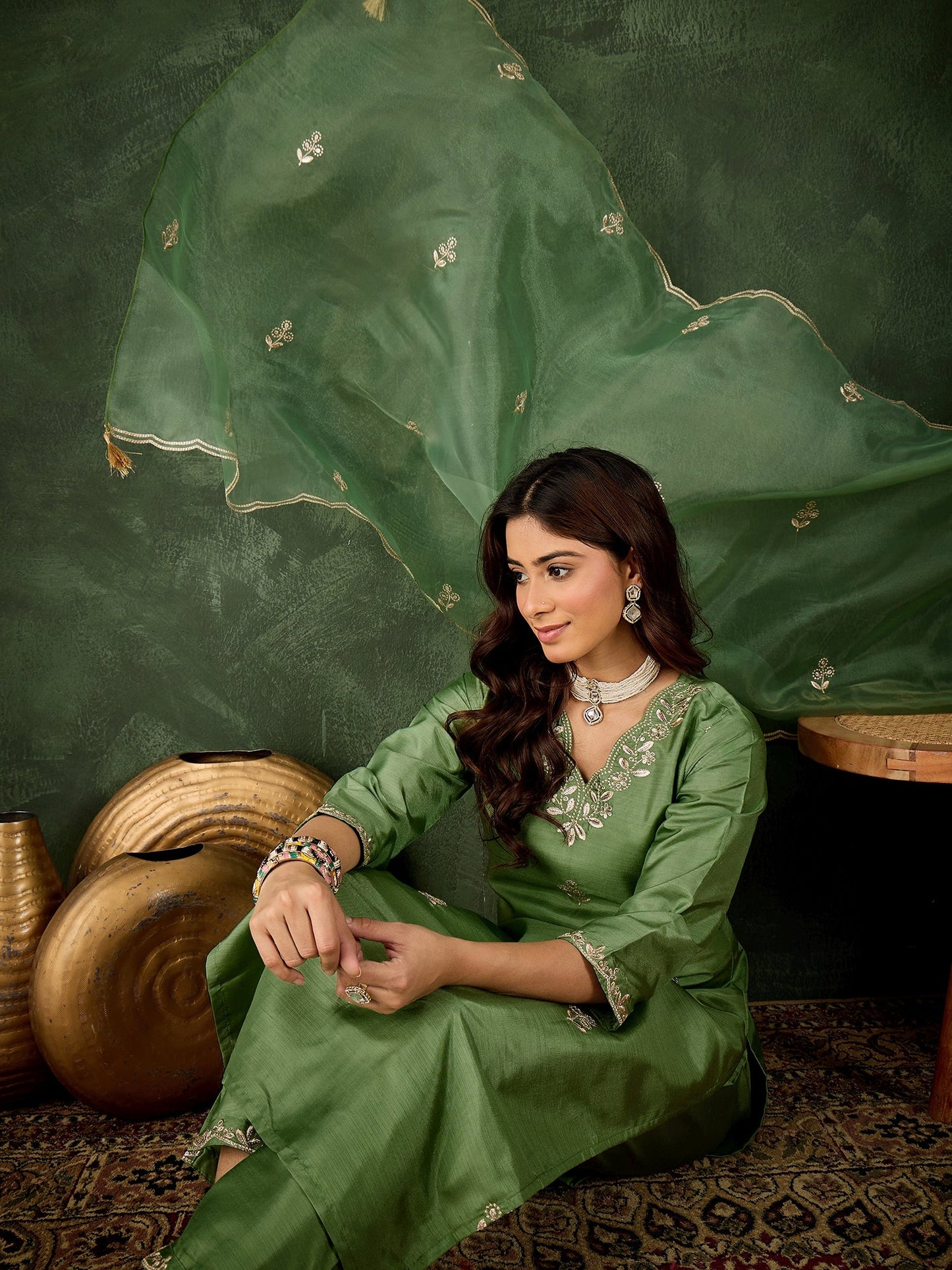 Riwaayat Women Kurta and Pant Dupatta Sets Silk Blend Fabrics with Embroidery - FitVibe Fashion