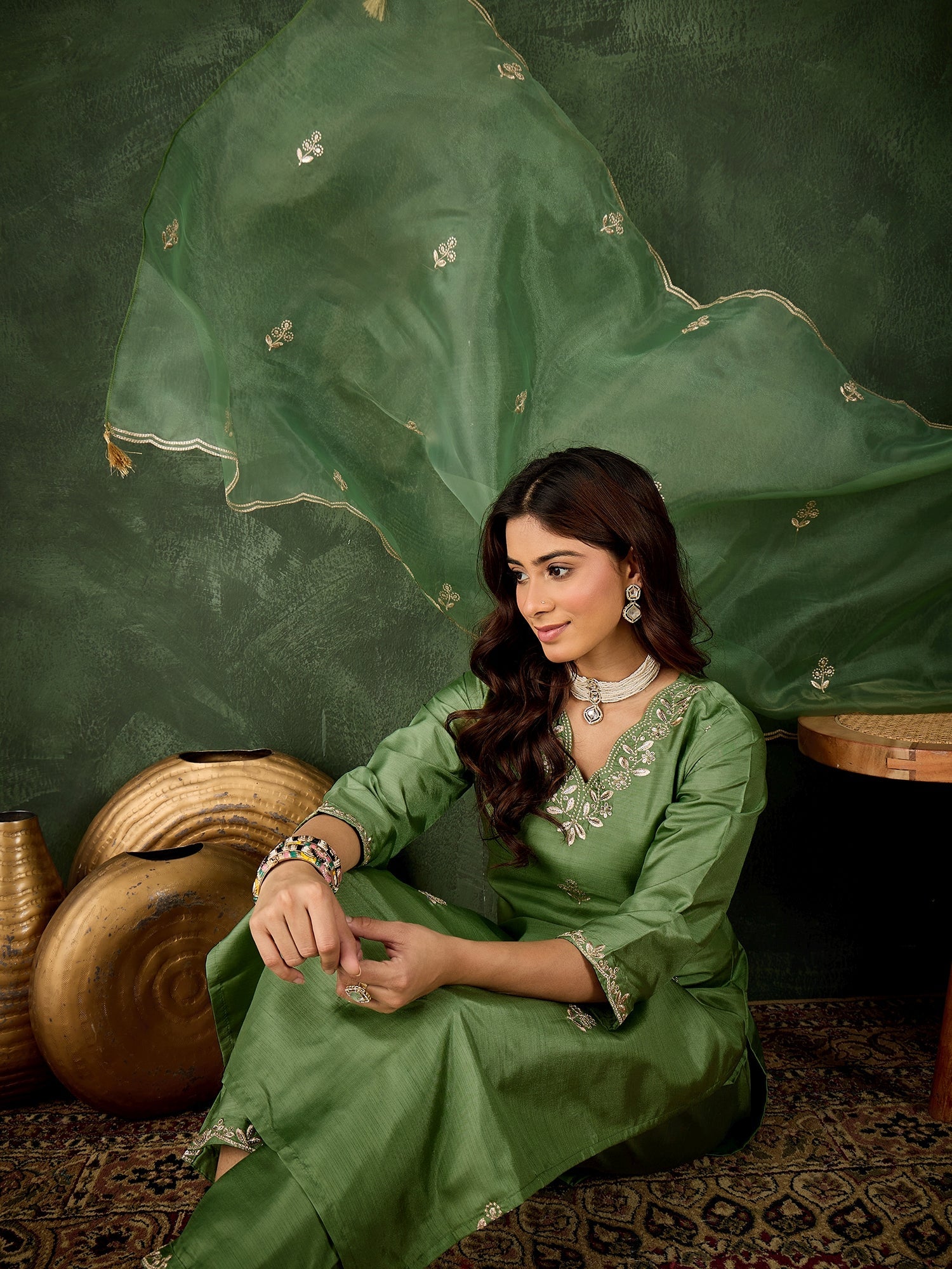 Riwaayat Women Kurta and Pant Dupatta Sets Silk Blend Fabrics with Embroidery - FitVibe Fashion