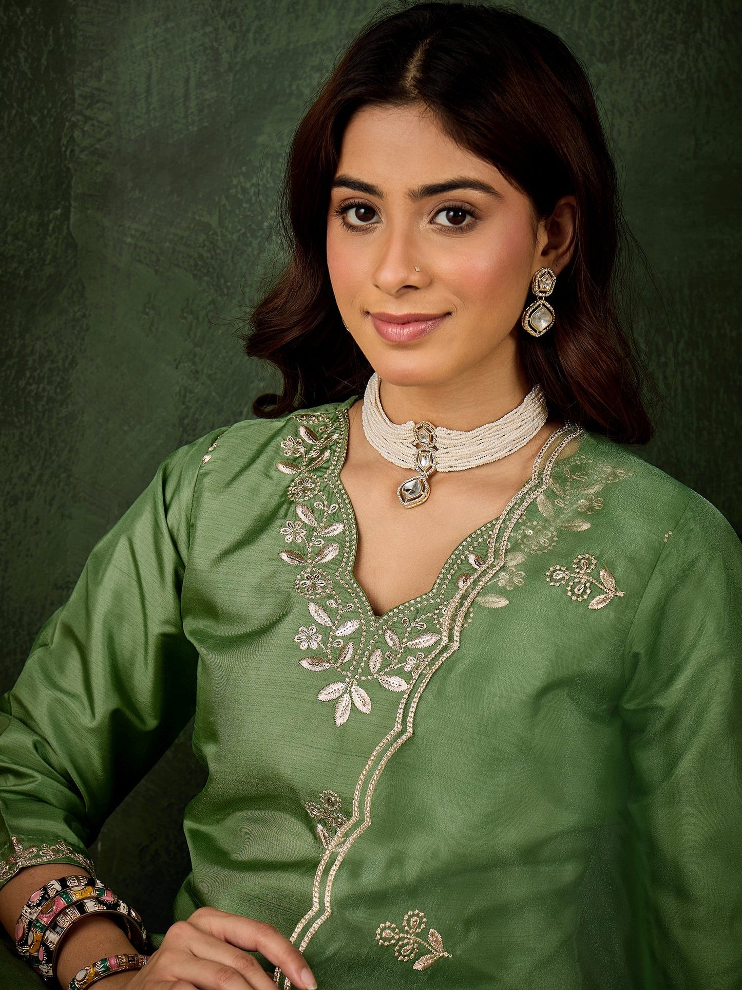 Riwaayat Women Kurta and Pant Dupatta Sets Silk Blend Fabrics with Embroidery - FitVibe Fashion