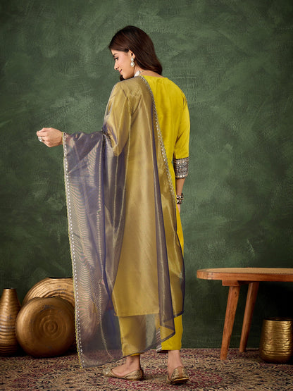 Rivaa Women's Embroidered Viscose Rayon Calf Length Straight Kurta Trouser with Dupatta Set - FitVibe Fashion