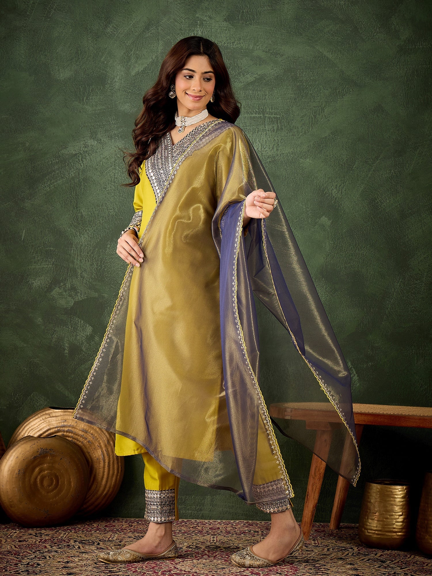 Rivaa Women's Embroidered Viscose Rayon Calf Length Straight Kurta Trouser with Dupatta Set - FitVibe Fashion