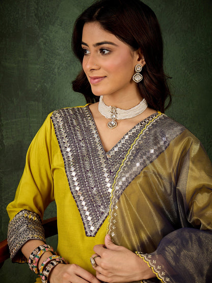 Rivaa Women's Embroidered Viscose Rayon Calf Length Straight Kurta Trouser with Dupatta Set - FitVibe Fashion