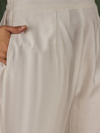 Malaika White Women Floral Embroidered Regular Kurta with Trousers & Dupatta Suit Sets - FitVibe Fashion