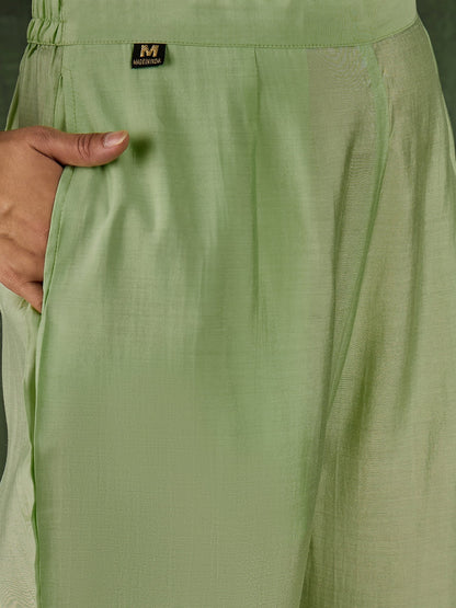 Vasant Women's Embroidered Sea Green Silk Blend Straight Suit Set with Dupatta - FitVibe Fashion