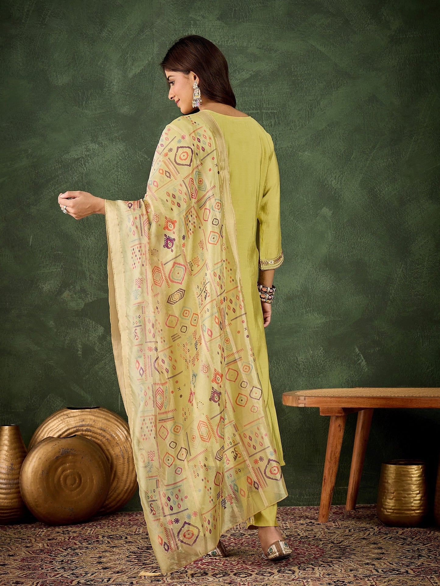 Vasant Women's Embroidered Yellow Silk Blend Straight Suit Set with Dupatta - FitVibe Fashion
