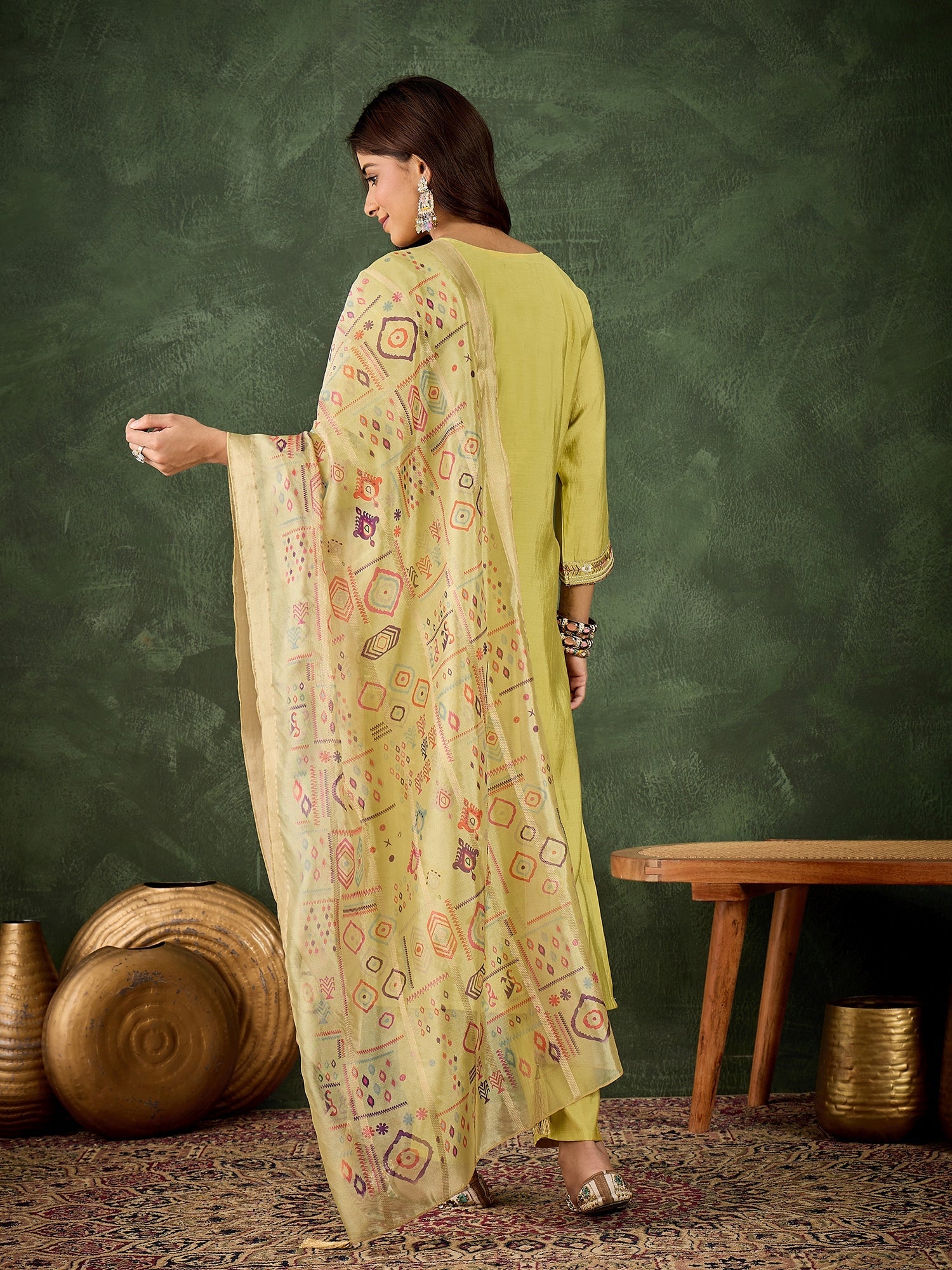 Vasant Women's Embroidered Yellow Silk Blend Straight Suit Set with Dupatta - FitVibe Fashion