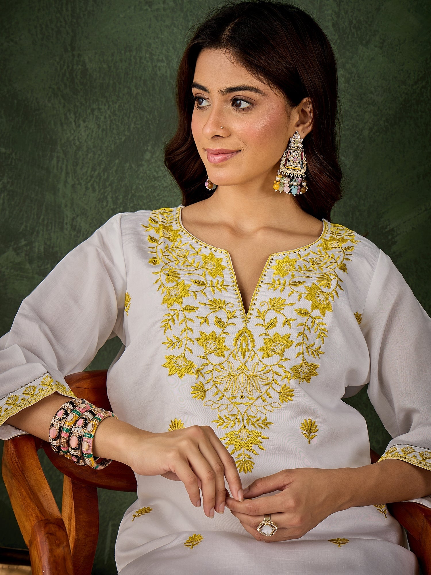 Rutu Women's Silk Blend Embroidered Straight Kurta & Pant Set - FitVibe Fashion