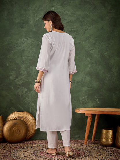 Rutu Women's Silk Blend Embroidered Straight Kurta & Pant Set - FitVibe Fashion