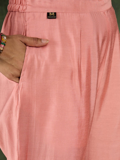 Vasant Women's Embroidered Pink Silk Blend Straight Suit Set with Dupatta - FitVibe Fashion