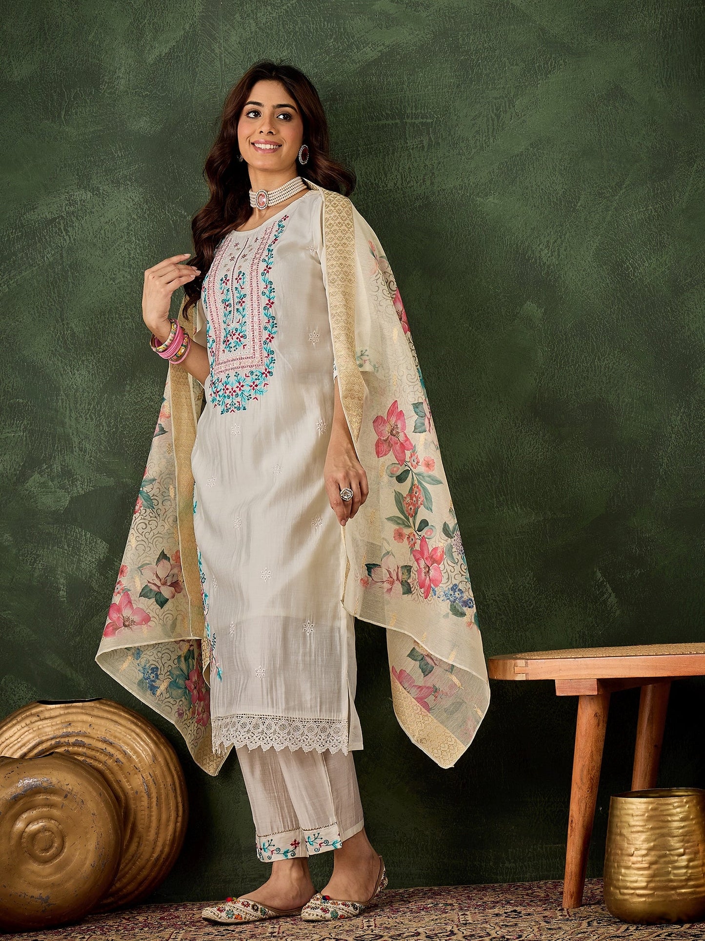 Varnam Women Silk Blend Kurta Pant Dupatta Set - FitVibe Fashion