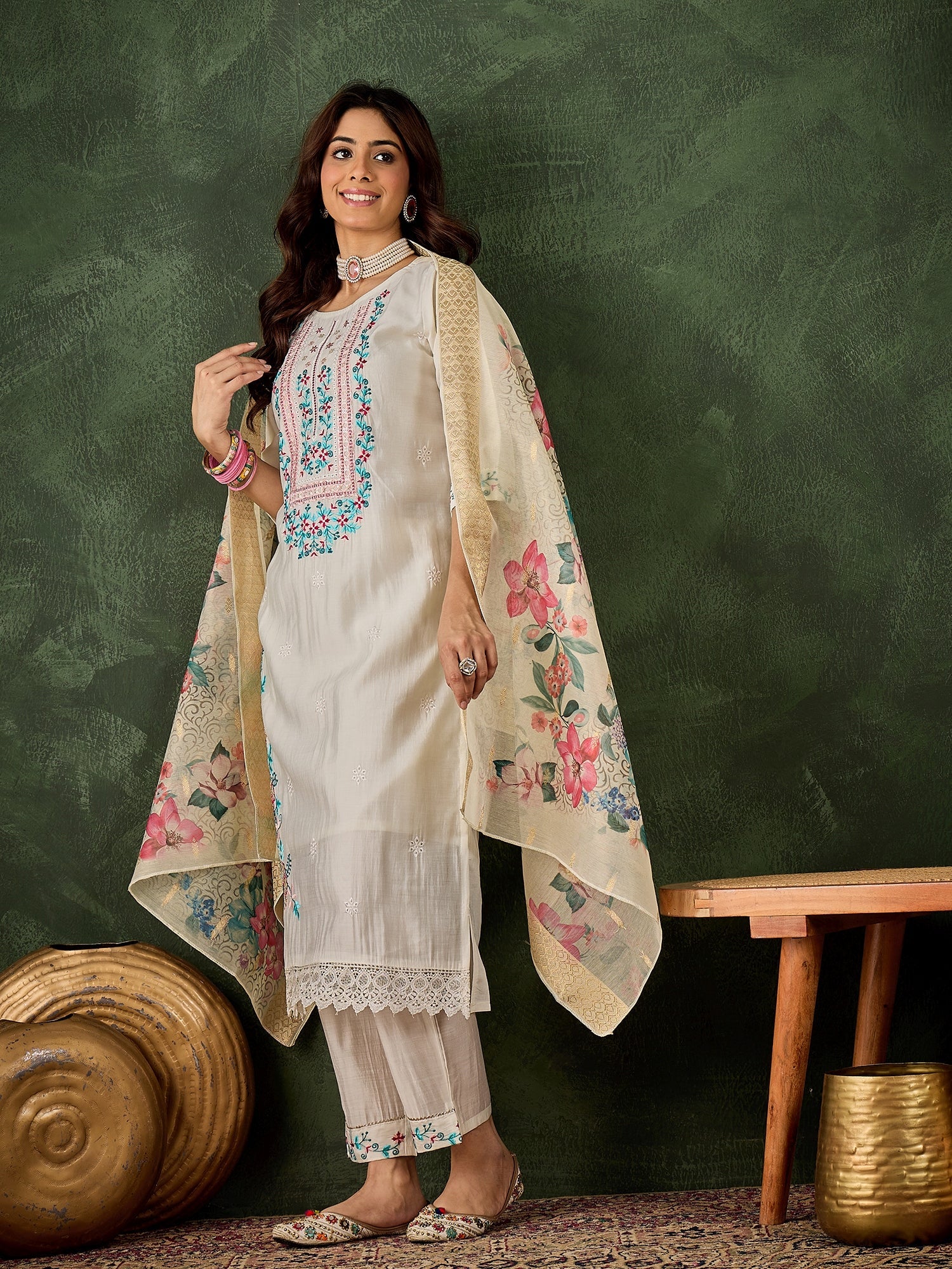 Varnam Women Silk Blend Kurta Pant Dupatta Set - FitVibe Fashion