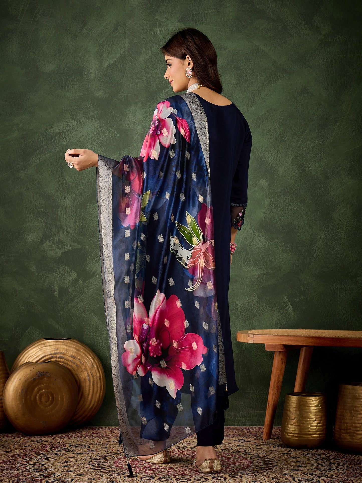 Devanshi Viscose Roman Silk Calf Length Kurta Set Dupatta - FitVibe Fashion