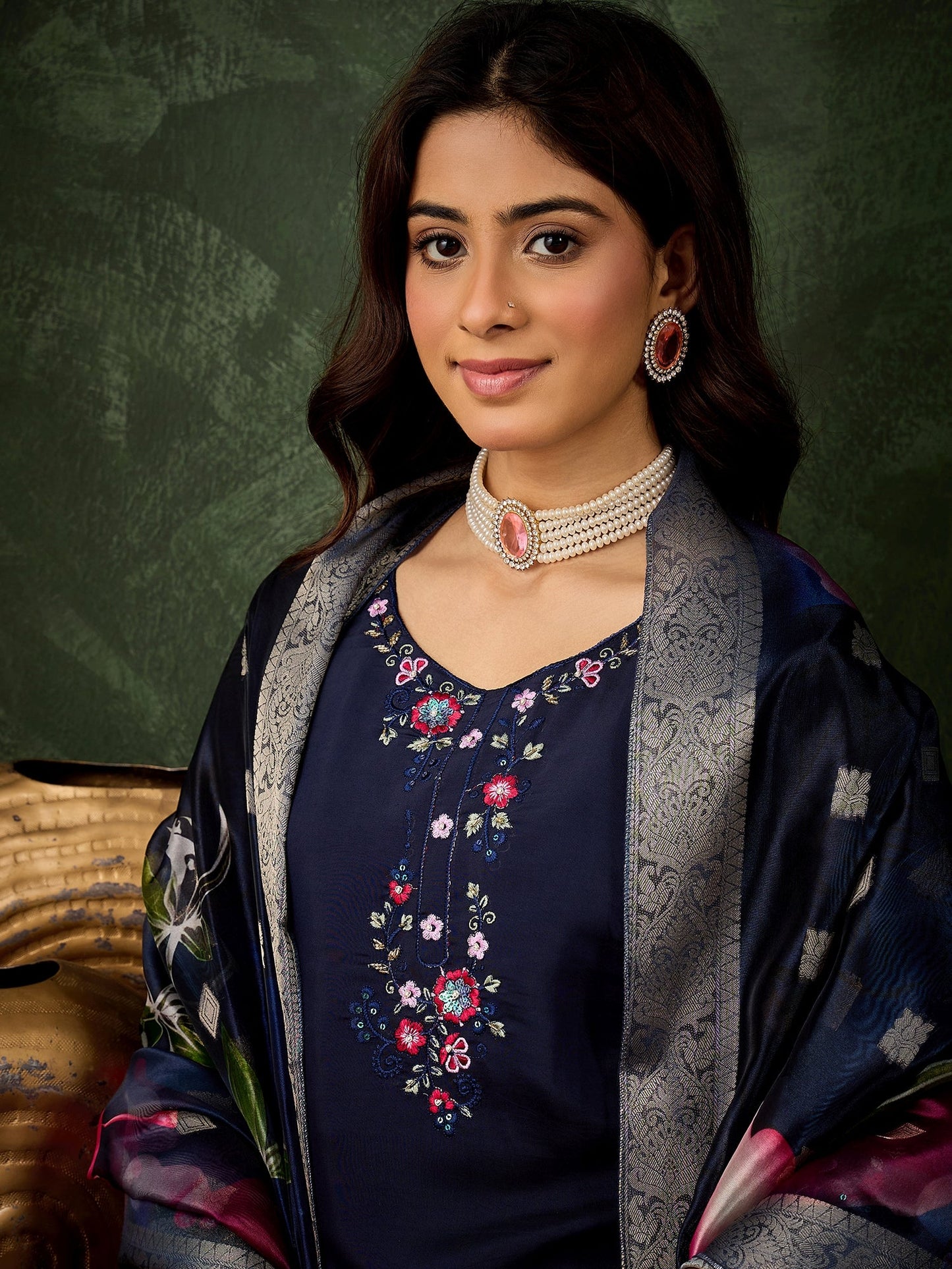 Devanshi Viscose Roman Silk Calf Length Kurta Set Dupatta - FitVibe Fashion