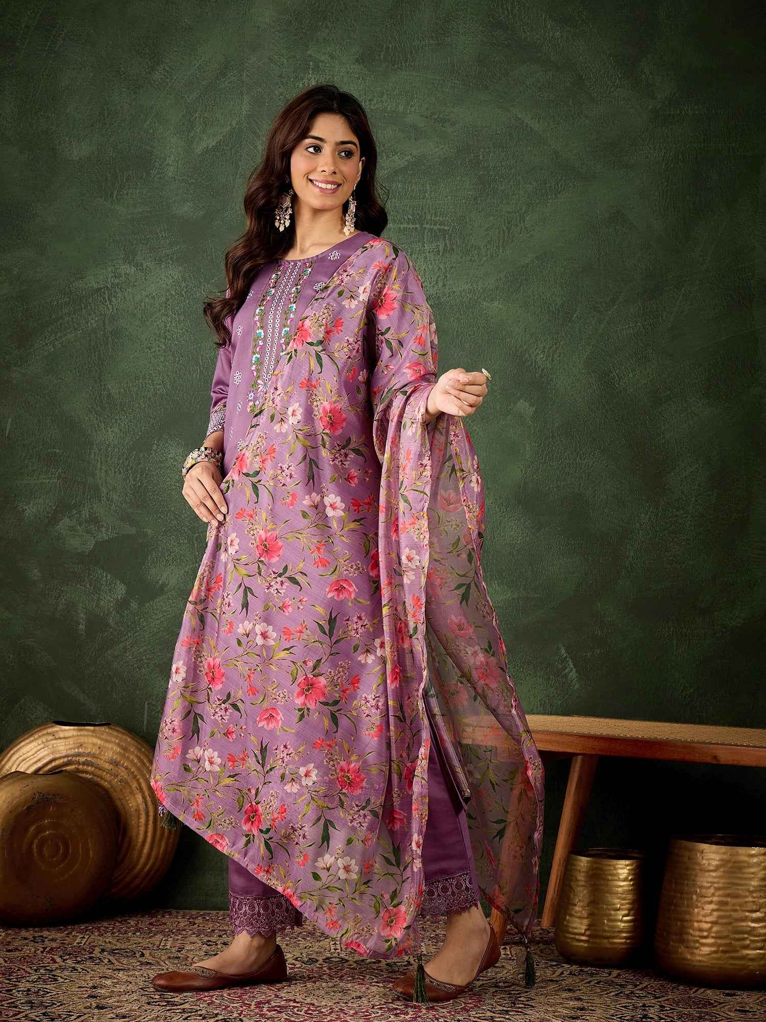 Aarika Women Kurta and Pant Sets Viscose Roman Silk Fabric