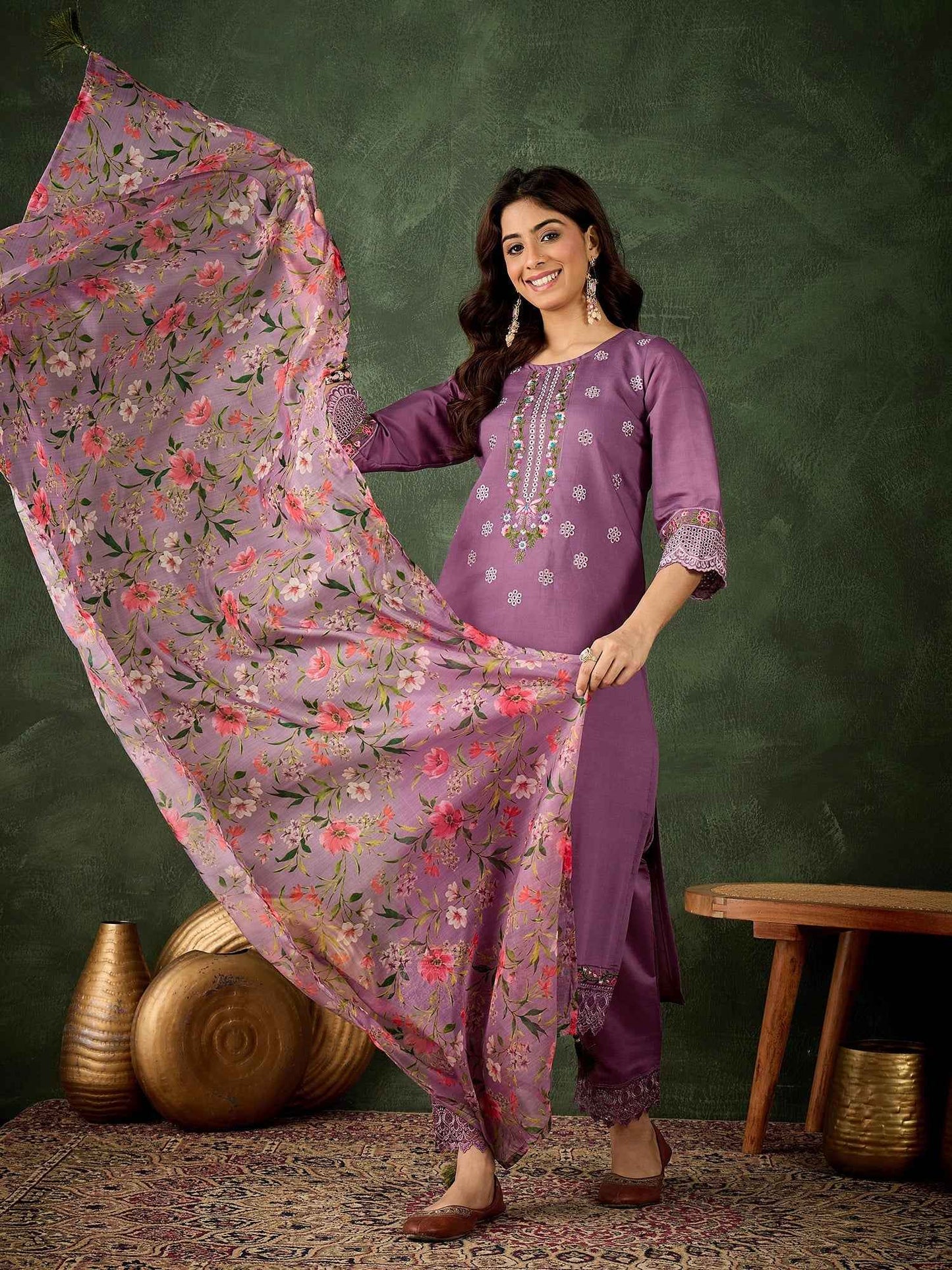 Aarika Women Kurta and Pant Sets Viscose Roman Silk Fabric