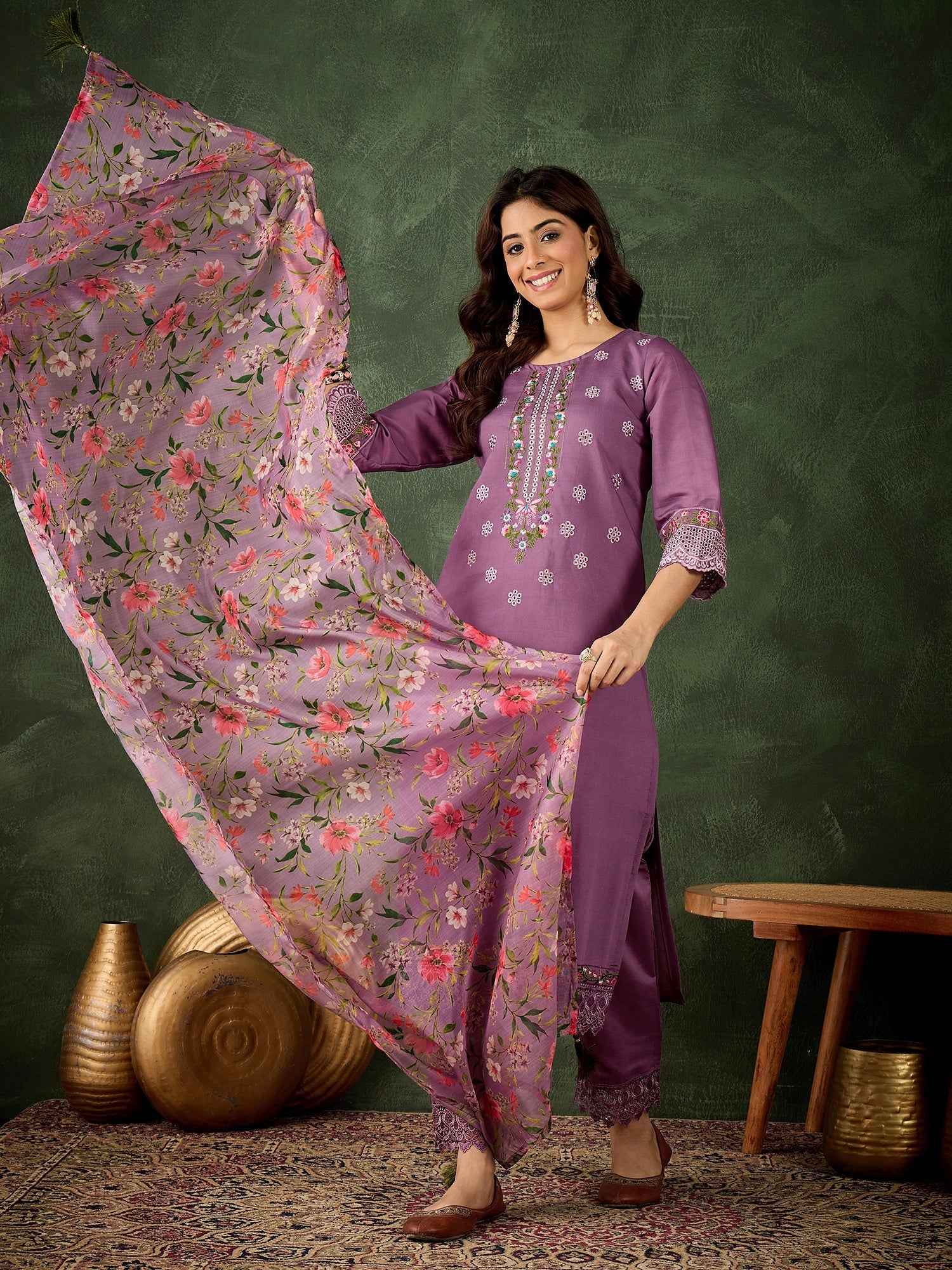 Aarika Women Kurta and Pant Sets Viscose Roman Silk Fabric