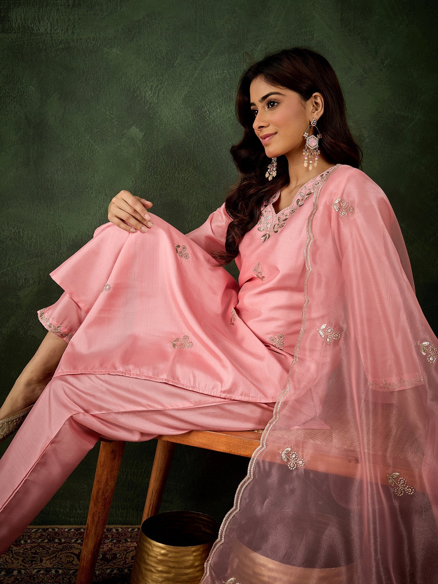 Riwaayat Women Kurta and Pant Dupatta Sets Silk Blend Fabrics with Embroidery - FitVibe Fashion