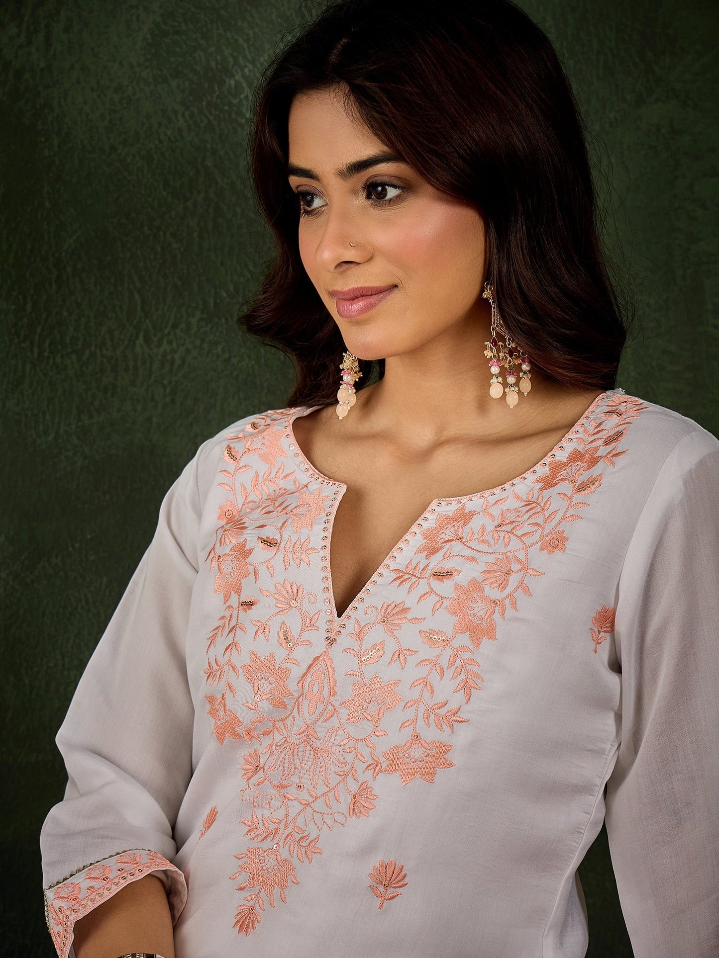 Rutu Women's Silk Blend Embroidered Straight Kurta & Pant Set - FitVibe Fashion