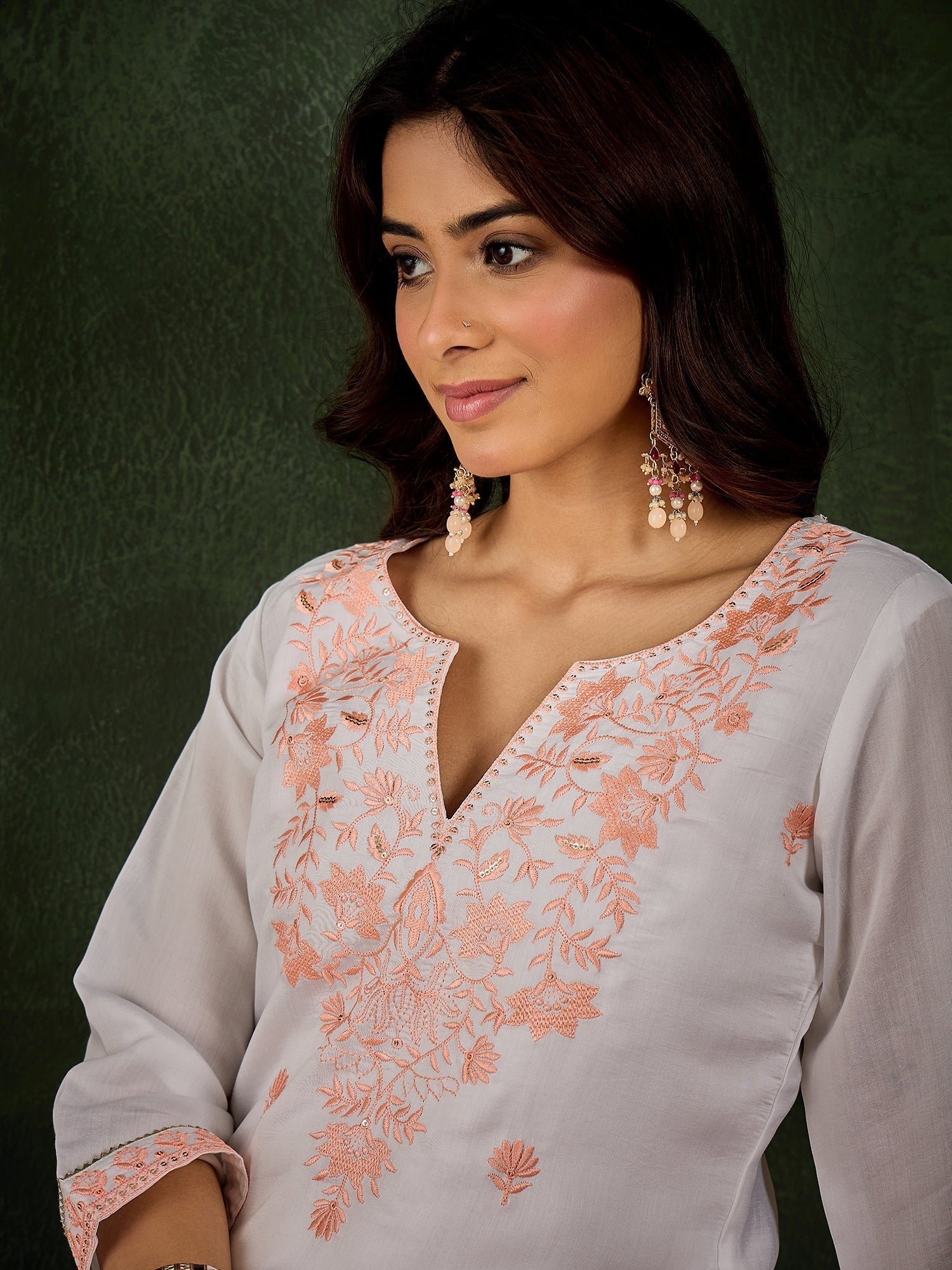 Rutu Women's Silk Blend Embroidered Straight Kurta & Pant Set - FitVibe Fashion