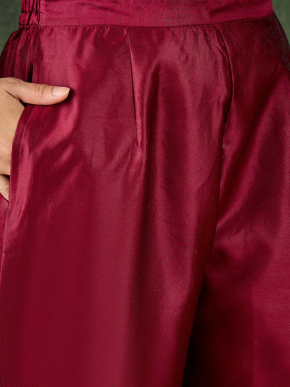 Roop Women's Silk Blend Banarasi Jacquard Zari Woven Straight Kurta Pant with Dupatta Set - FitVibe Fashion