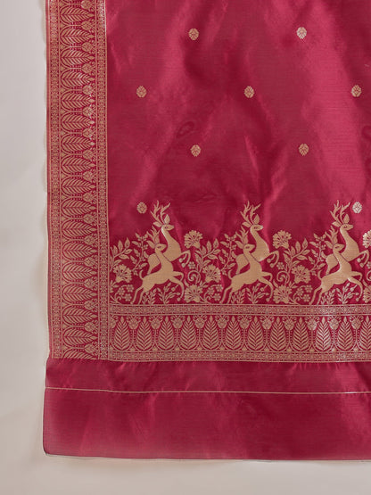 Roop Women's Silk Blend Banarasi Jacquard Zari Woven Straight Kurta Pant with Dupatta Set - FitVibe Fashion