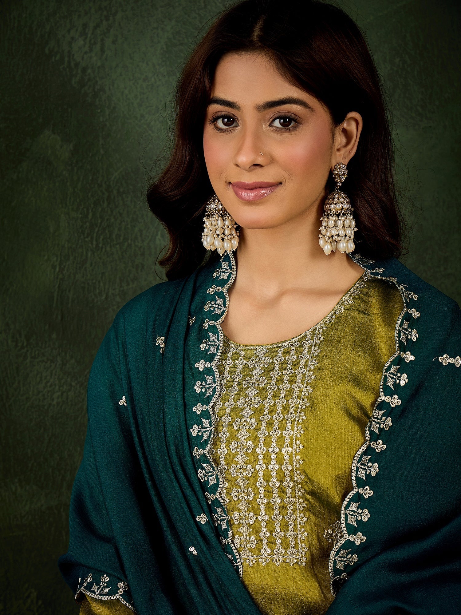 Women's Embroidered Silk Blend Kurta Pant Sets With Dupatta - FitVibe Fashion