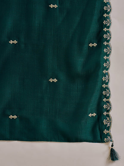 Women's Embroidered Silk Blend Kurta Pant Sets With Dupatta - FitVibe Fashion