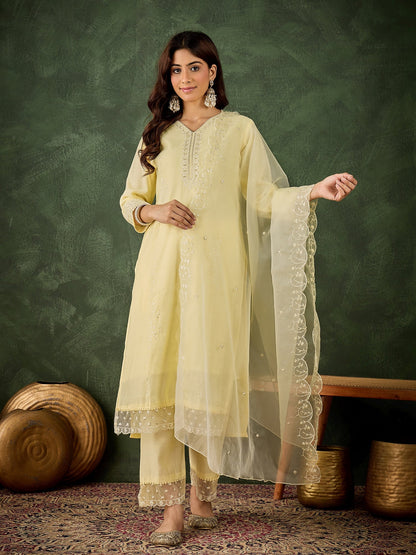 Kritika Silk Blend Women Embroidered Kurta And Pant Set With Dupatta - FitVibe Fashion