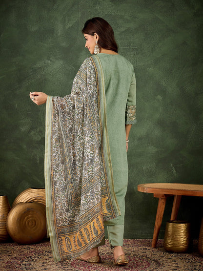 Malika Women Silk Blend Kurta Pant Dupatta Set - FitVibe Fashion