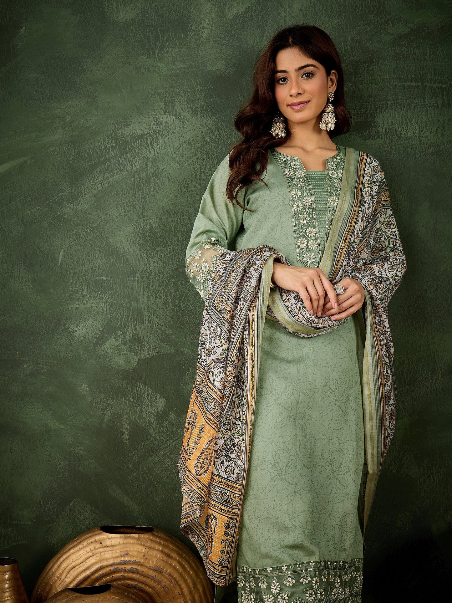 Malika Women Silk Blend Kurta Pant Dupatta Set - FitVibe Fashion