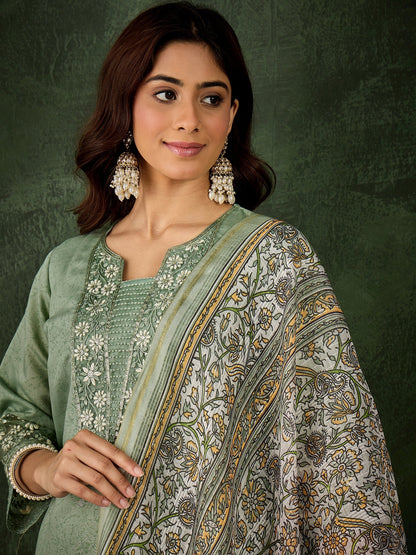 Malika Women Silk Blend Kurta Pant Dupatta Set - FitVibe Fashion