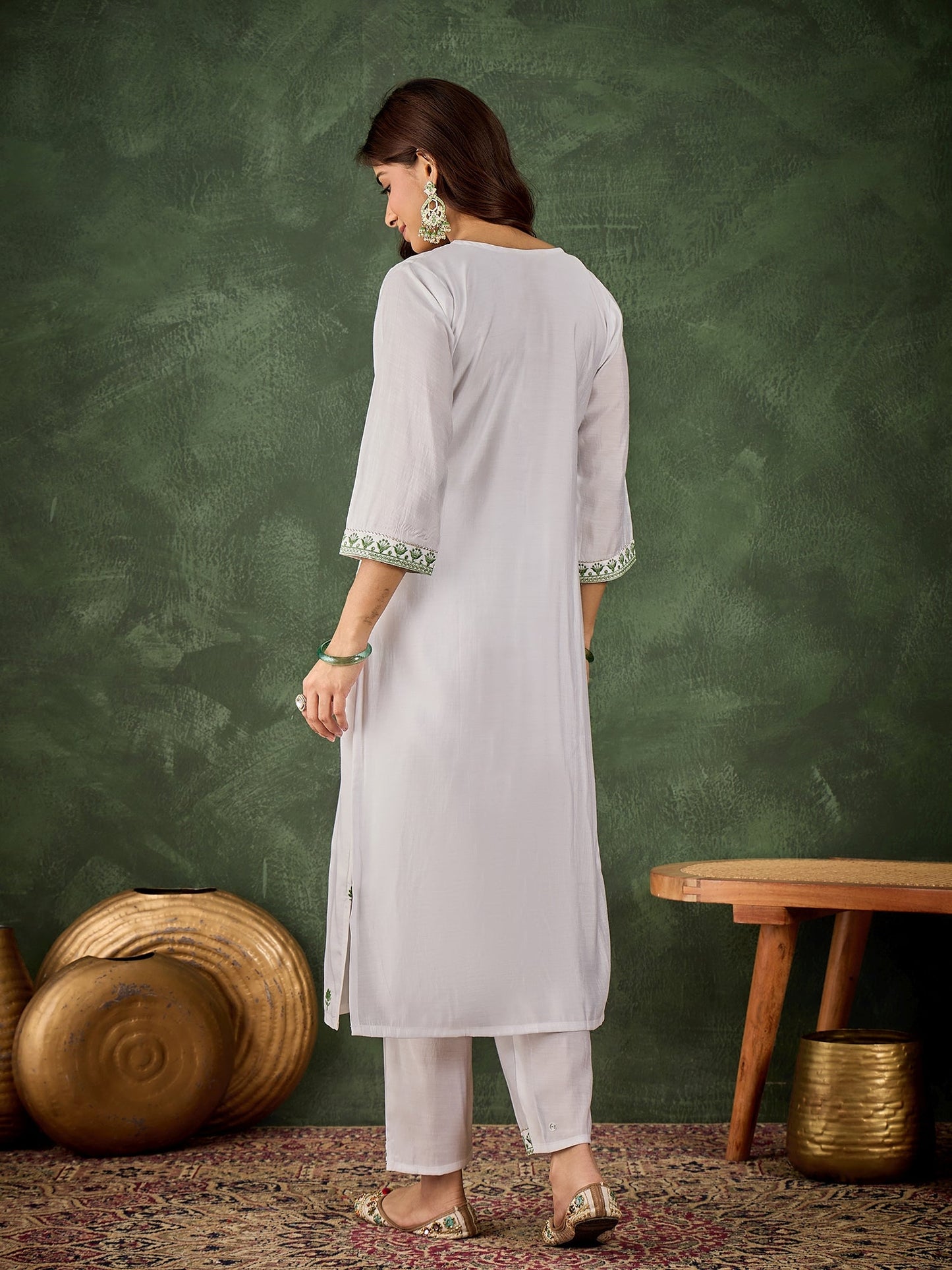 Rutu Women's Silk Blend Embroidered Straight Kurta & Pant Set - FitVibe Fashion