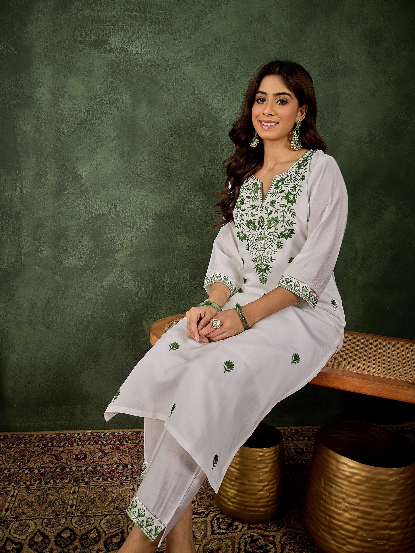 Rutu Women's Silk Blend Embroidered Straight Kurta & Pant Set - FitVibe Fashion