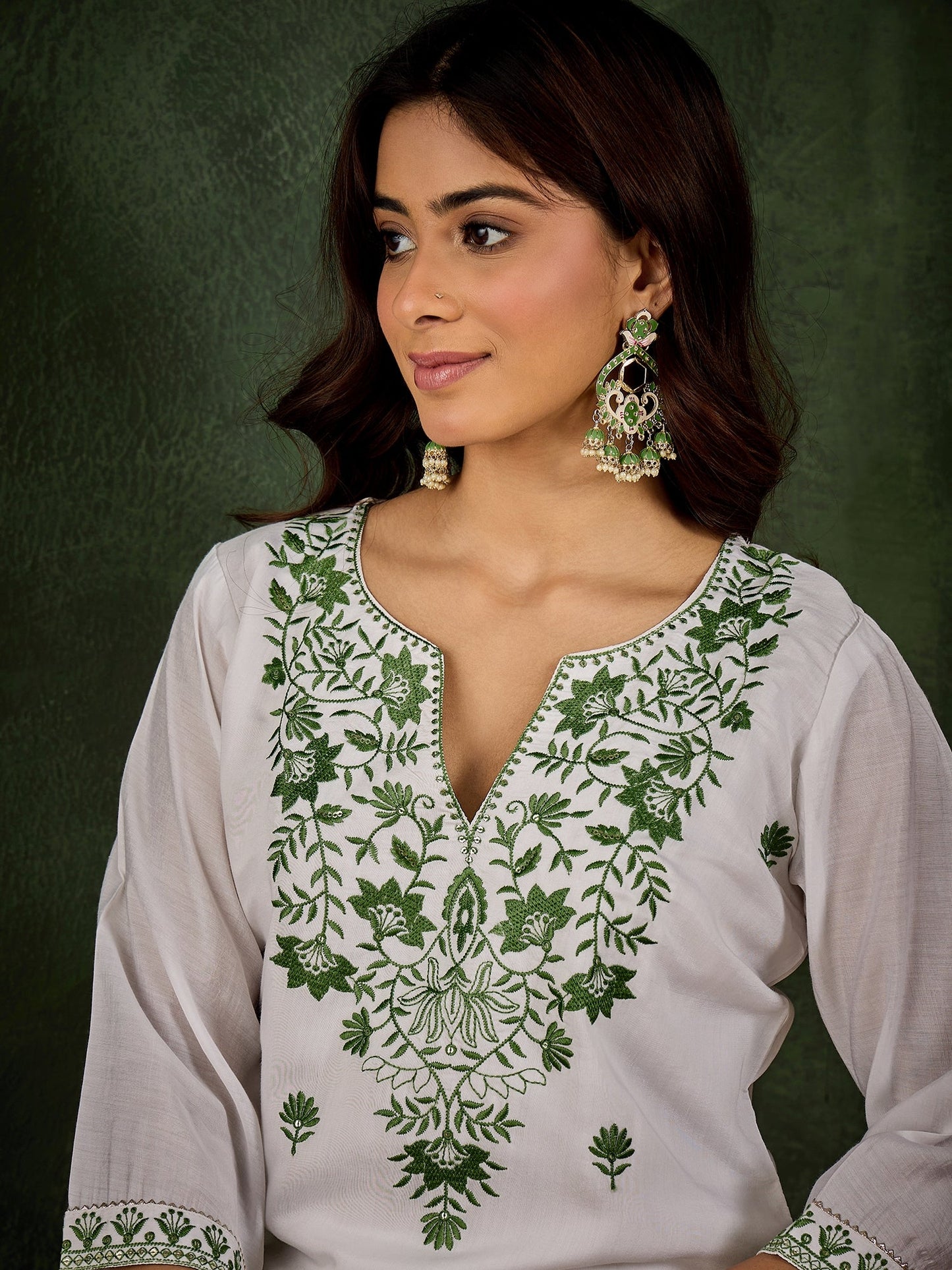 Rutu Women's Silk Blend Embroidered Straight Kurta & Pant Set - FitVibe Fashion