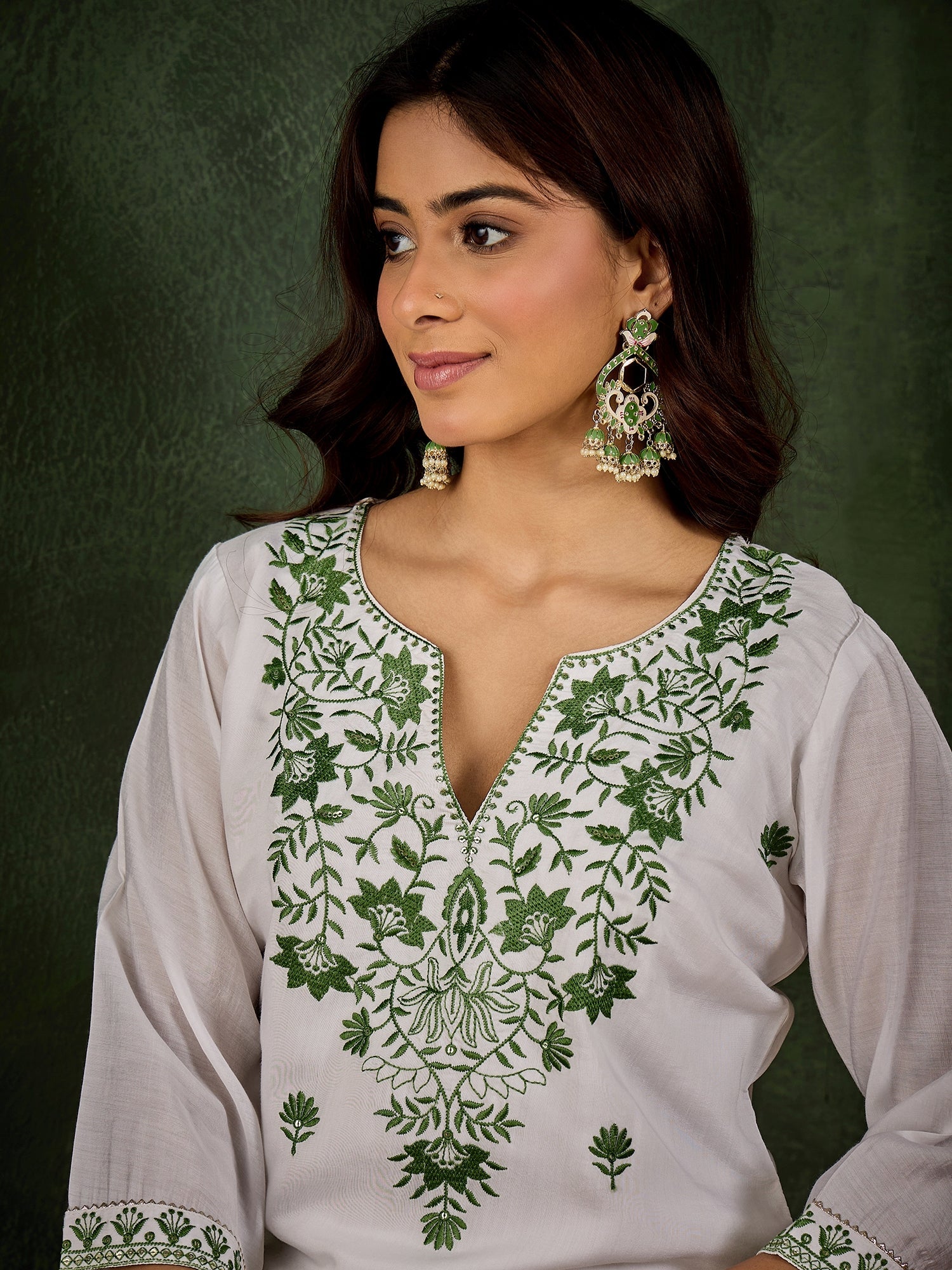 Rutu Women's Silk Blend Embroidered Straight Kurta & Pant Set - FitVibe Fashion