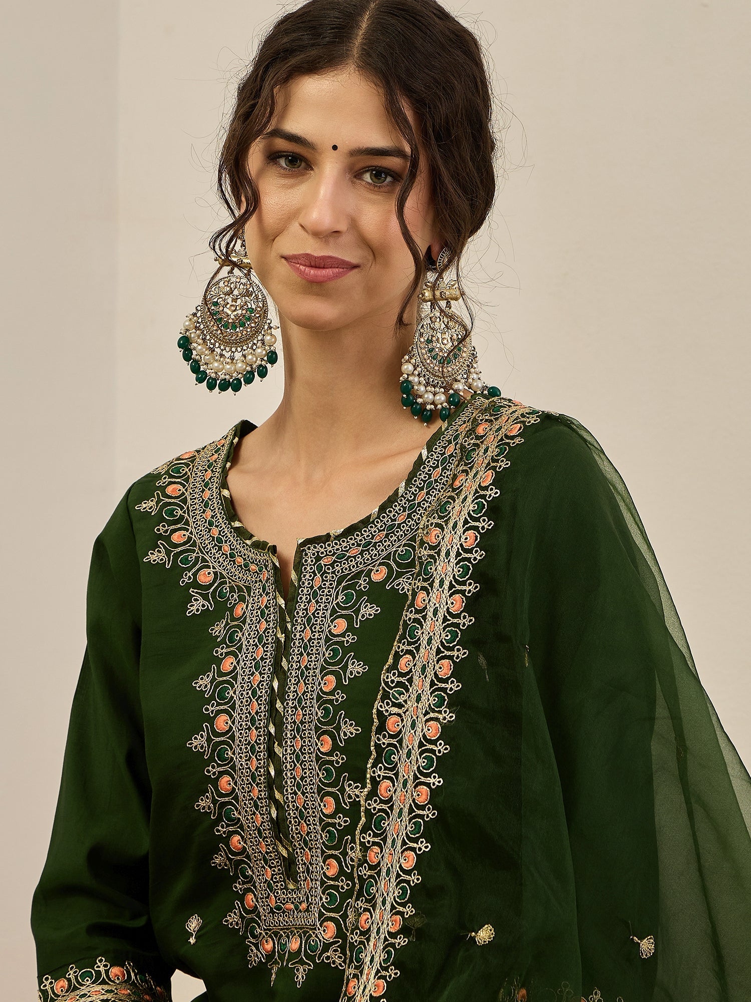 Varnita Women's Embroidered Silk Blend Calf Length Straight Kurta Trouser with Dupatta Set - FitVibe Fashion