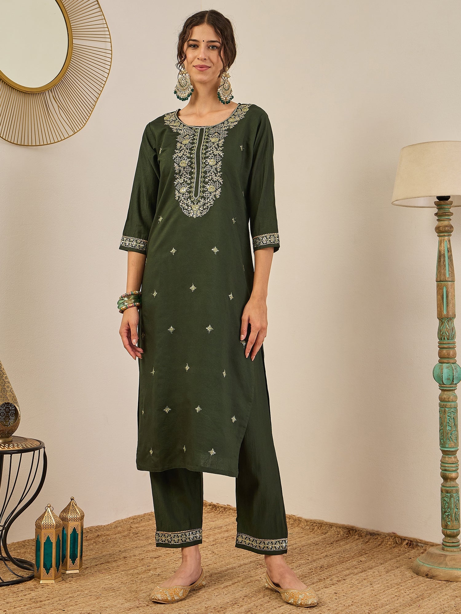 Tara Women’s Viscose Rayon Kurta Pant Set Embroidered Ethnic Wear with Organza Dupatta - FitVibe Fashion