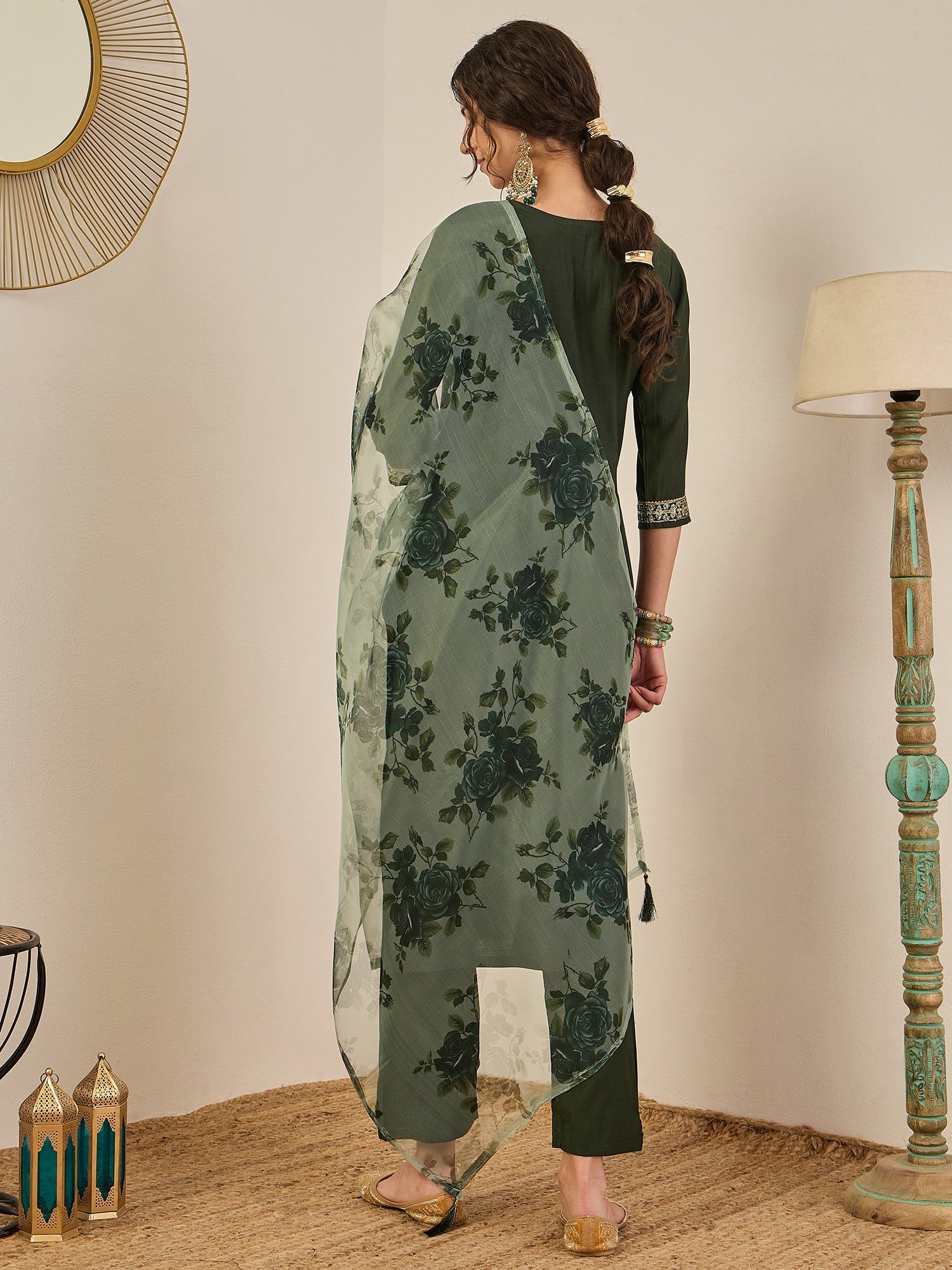 Tara Women’s Viscose Rayon Kurta Pant Set Embroidered Ethnic Wear with Organza Dupatta - FitVibe Fashion