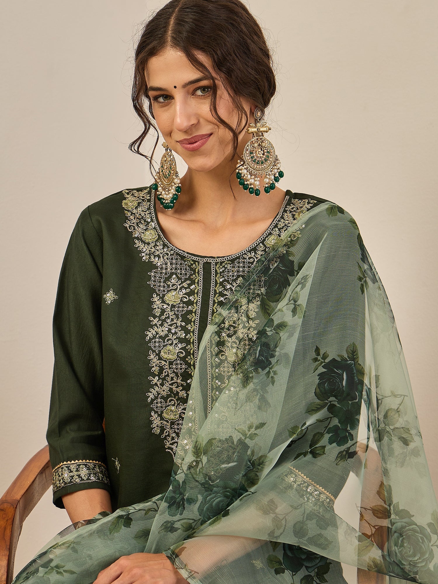 Tara Women’s Viscose Rayon Kurta Pant Set Embroidered Ethnic Wear with Organza Dupatta - FitVibe Fashion