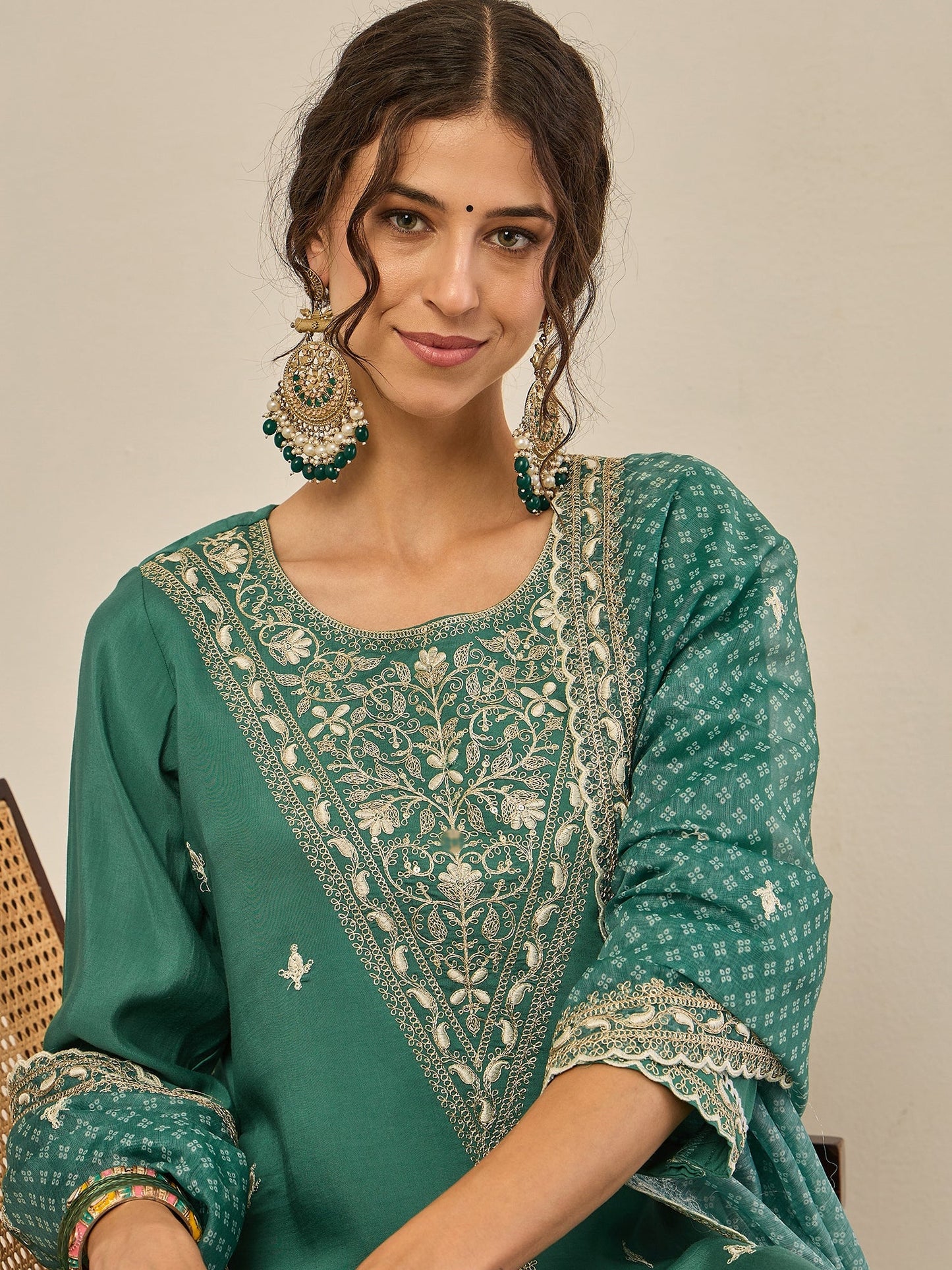 Ojaswi Teal Embroidered Silk Blend Straight Suit With Dupatta - FitVibe Fashion