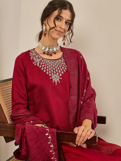 Divyaa Womens Embroidered Viscose Rayon Kurta Pant Set with Chanderi Silk Dupatta Stylish Ethnic Wear - FitVibe Fashion