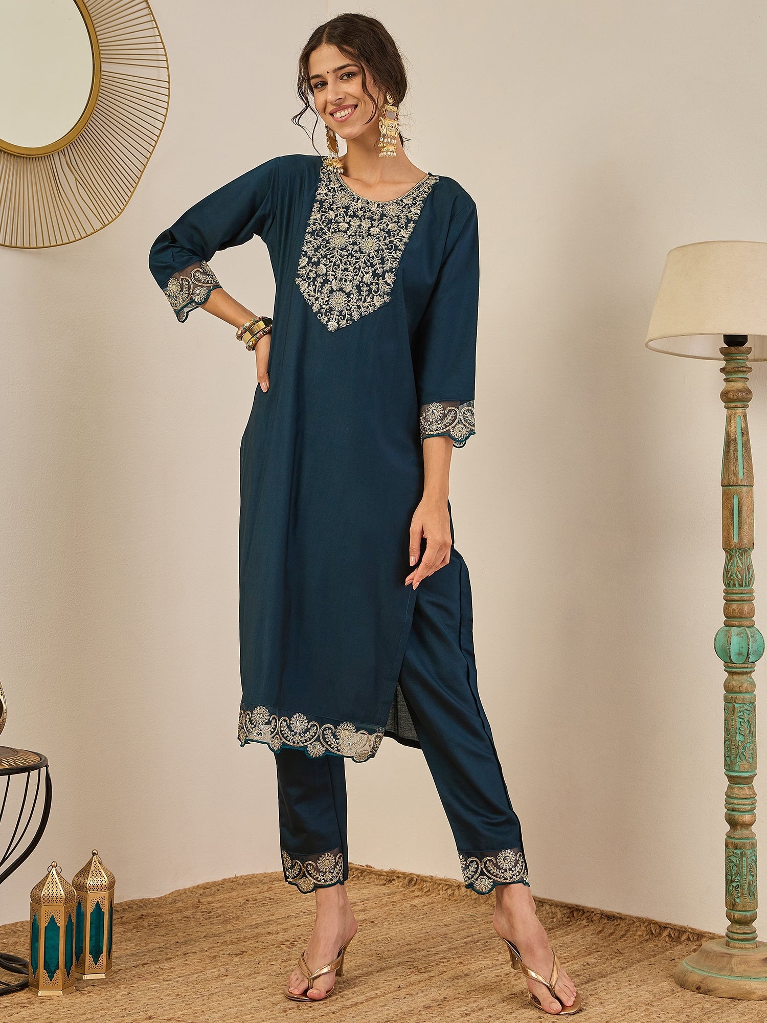 Sugandh Women’s Designer Embroidered Kurta Set – Festive Ethnic Wear with Organza Dupatta - FitVibe Fashion