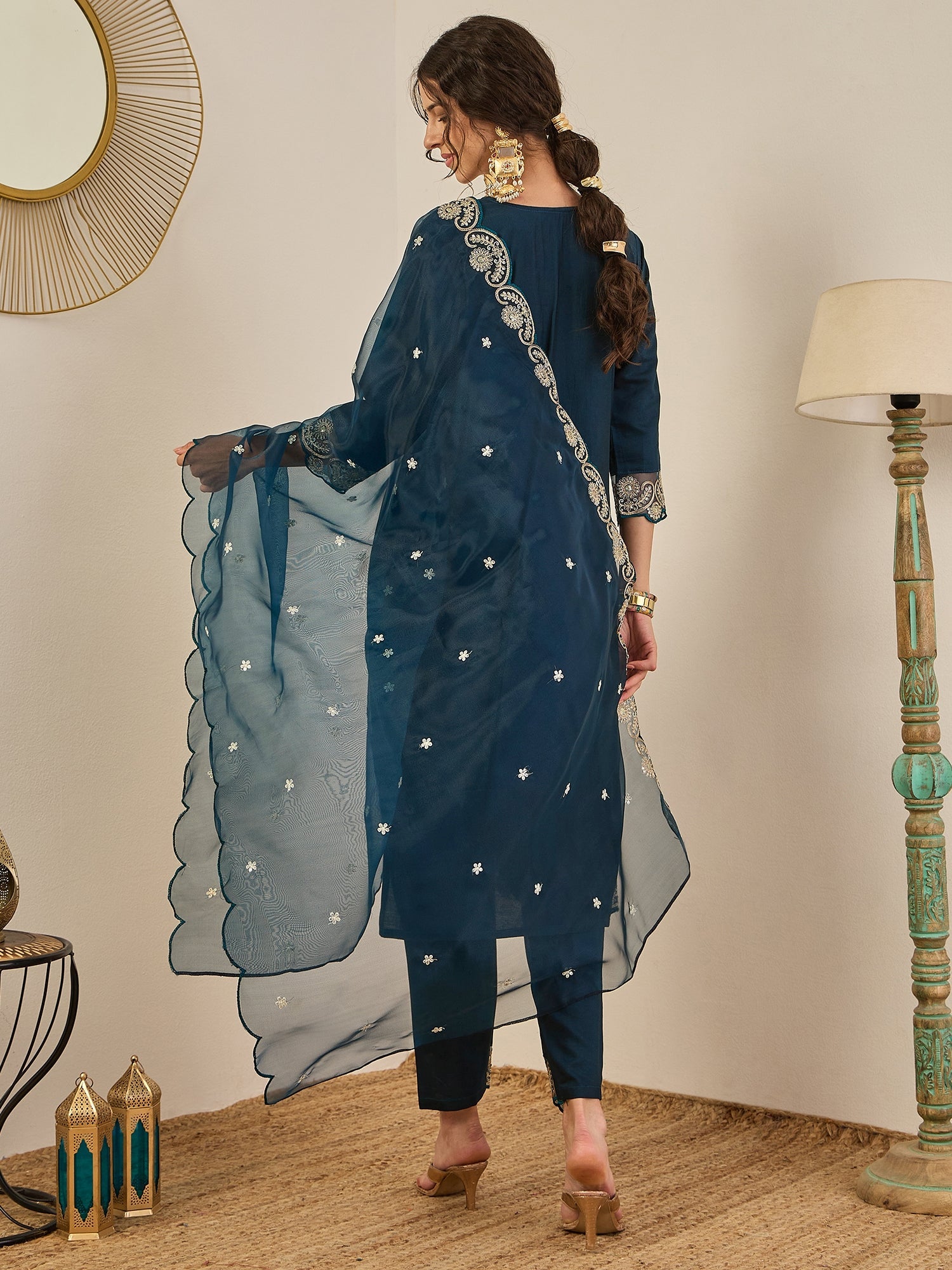 Sugandh Women’s Designer Embroidered Kurta Set – Festive Ethnic Wear with Organza Dupatta - FitVibe Fashion