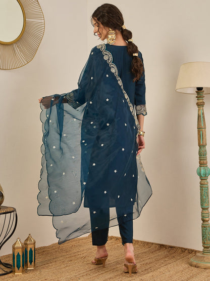 Sugandh Women’s Designer Embroidered Kurta Set – Festive Ethnic Wear with Organza Dupatta - FitVibe Fashion