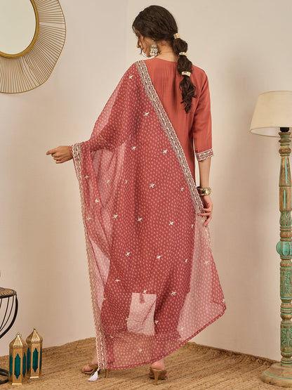 Janvi Peach Embroidered Silk Blend Straight Suit With Dupatta - FitVibe Fashion