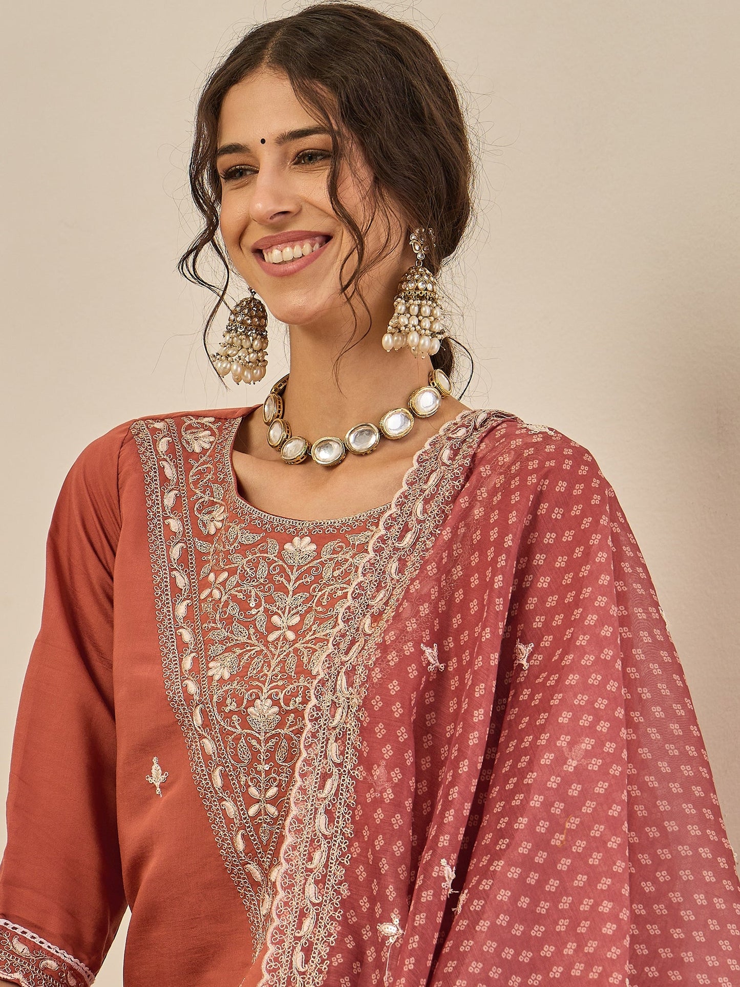 Janvi Peach Embroidered Silk Blend Straight Suit With Dupatta - FitVibe Fashion