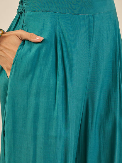 Vedhika Women's Embroidered Silk Blend Calf Length Straight Kurta Trouser with Dupatta Set - FitVibe Fashion