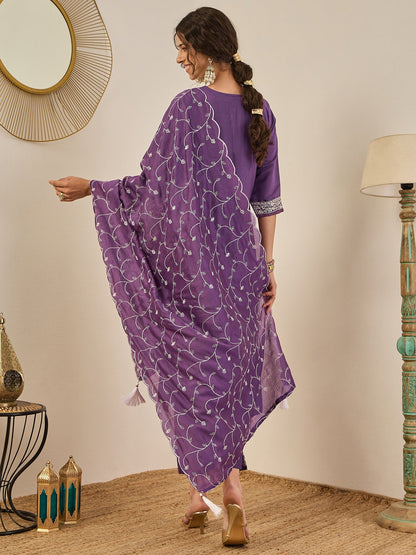 Gauri Elegant Silk Blend Kurta Set with Chanderi Dupatta Ready to Wear Embroidered Party Wear Outfit - FitVibe Fashion