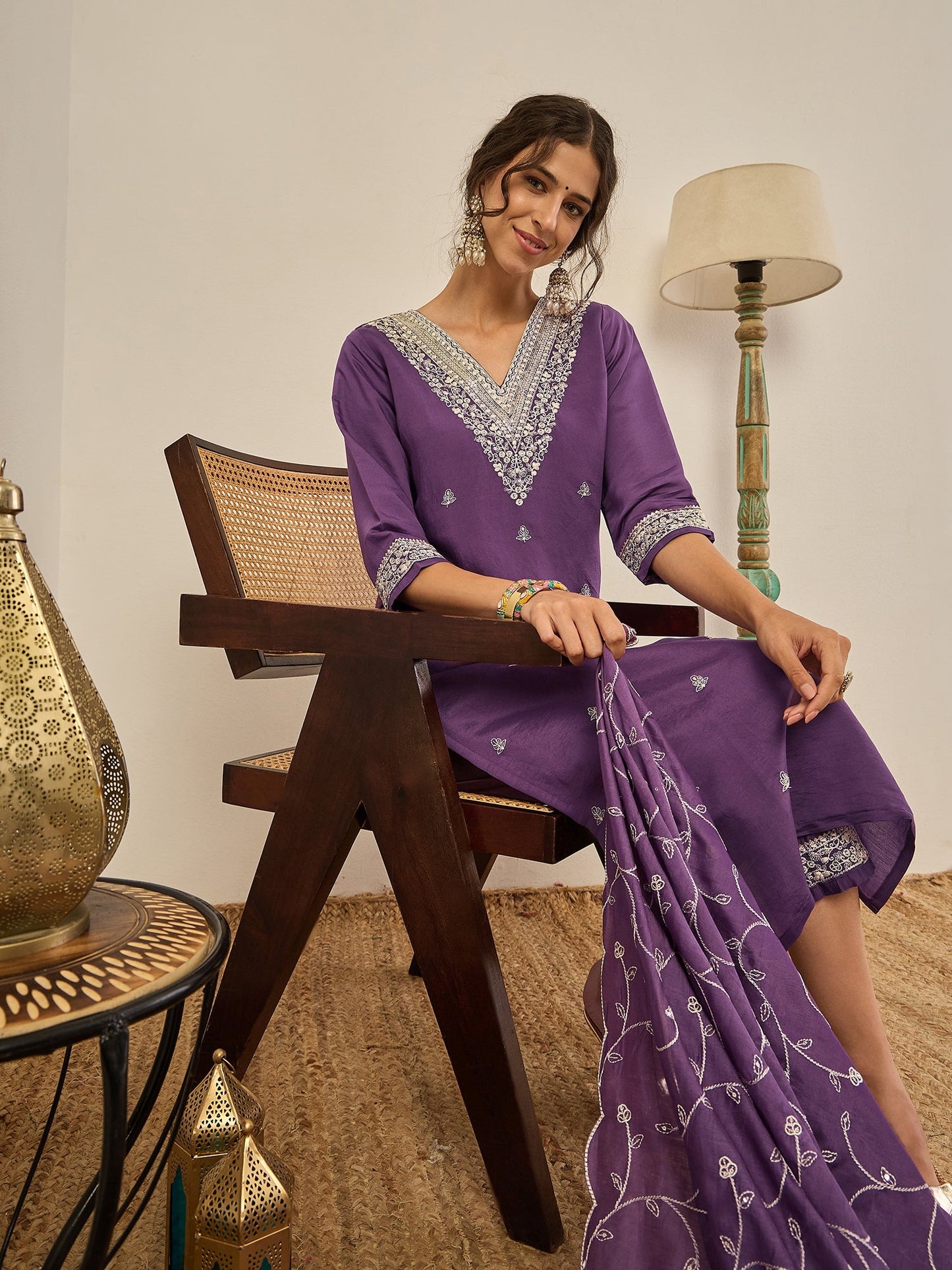 Gauri Elegant Silk Blend Kurta Set with Chanderi Dupatta Ready to Wear Embroidered Party Wear Outfit - FitVibe Fashion
