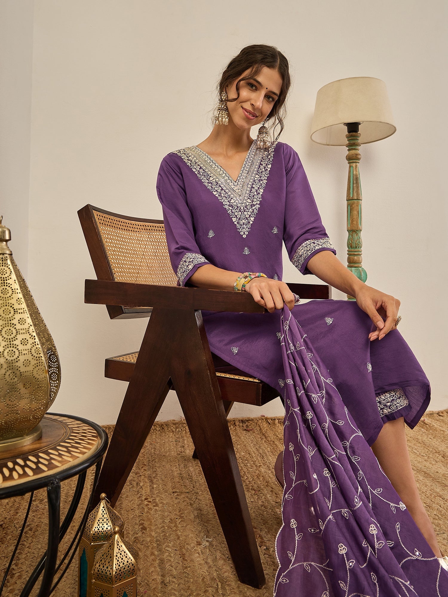 Gauri Elegant Silk Blend Kurta Set with Chanderi Dupatta Ready to Wear Embroidered Party Wear Outfit - FitVibe Fashion